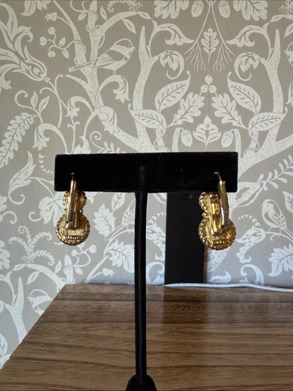 Monet Vintage Gold Tone Earrings White and Black Enamel